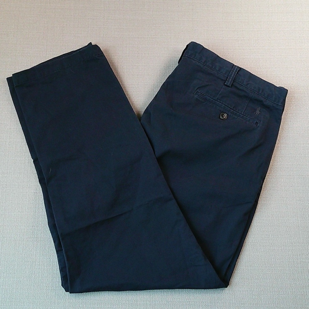 Polo Ralph Lauren Chinos Mens 38x32 Navy Blue Stretch Straight Fit Cotton Twill